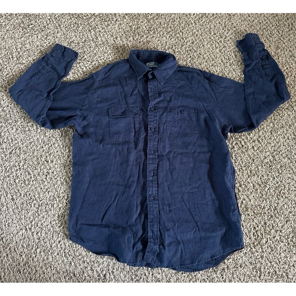 Polo Ralph Lauren Men's Navy Blue Long Sleeve Button Down Shirt Size XL